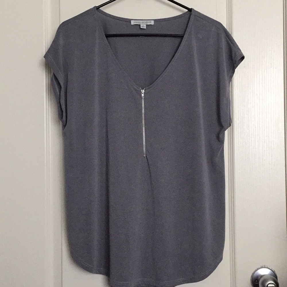 Gray blouse.
